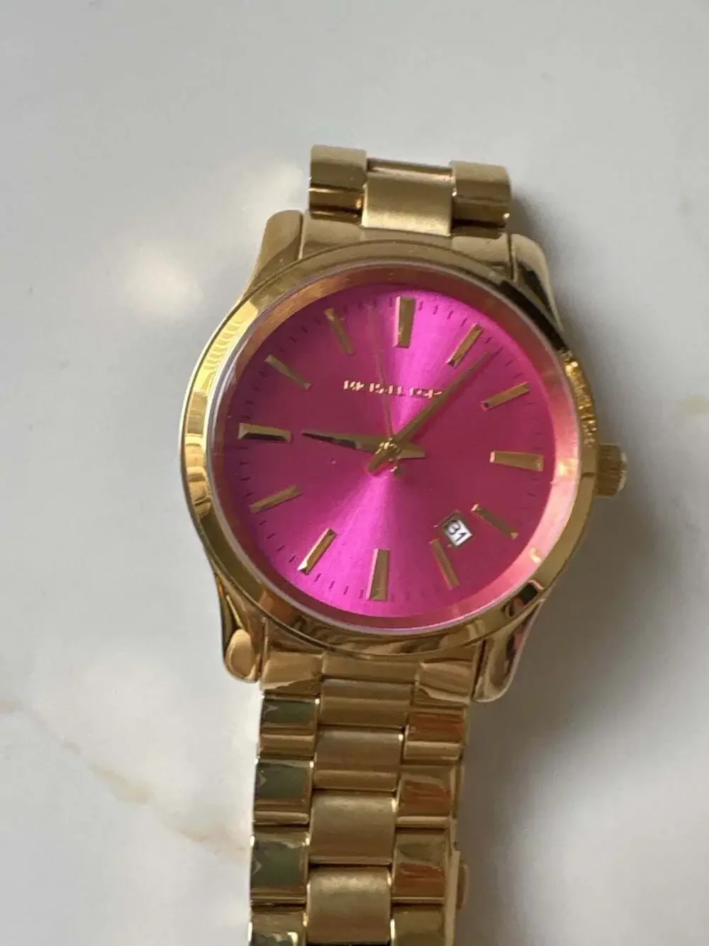 Michael Kors MK5801 Runway Gold Tone Stainless Steel Pink Dial Watch